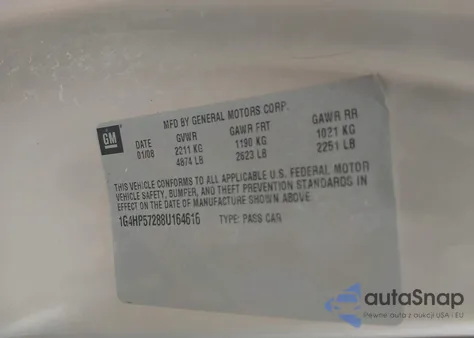 2008 Buick Lucerne Cx z USA, uszkodzony, nr VIN 1G4HP57288U164616